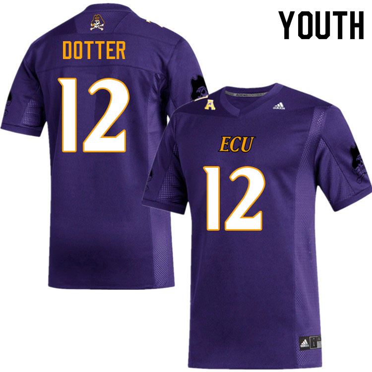 Youth #12 Dru Dotter ECU Pirates College Football Jerseys Sale-Purple